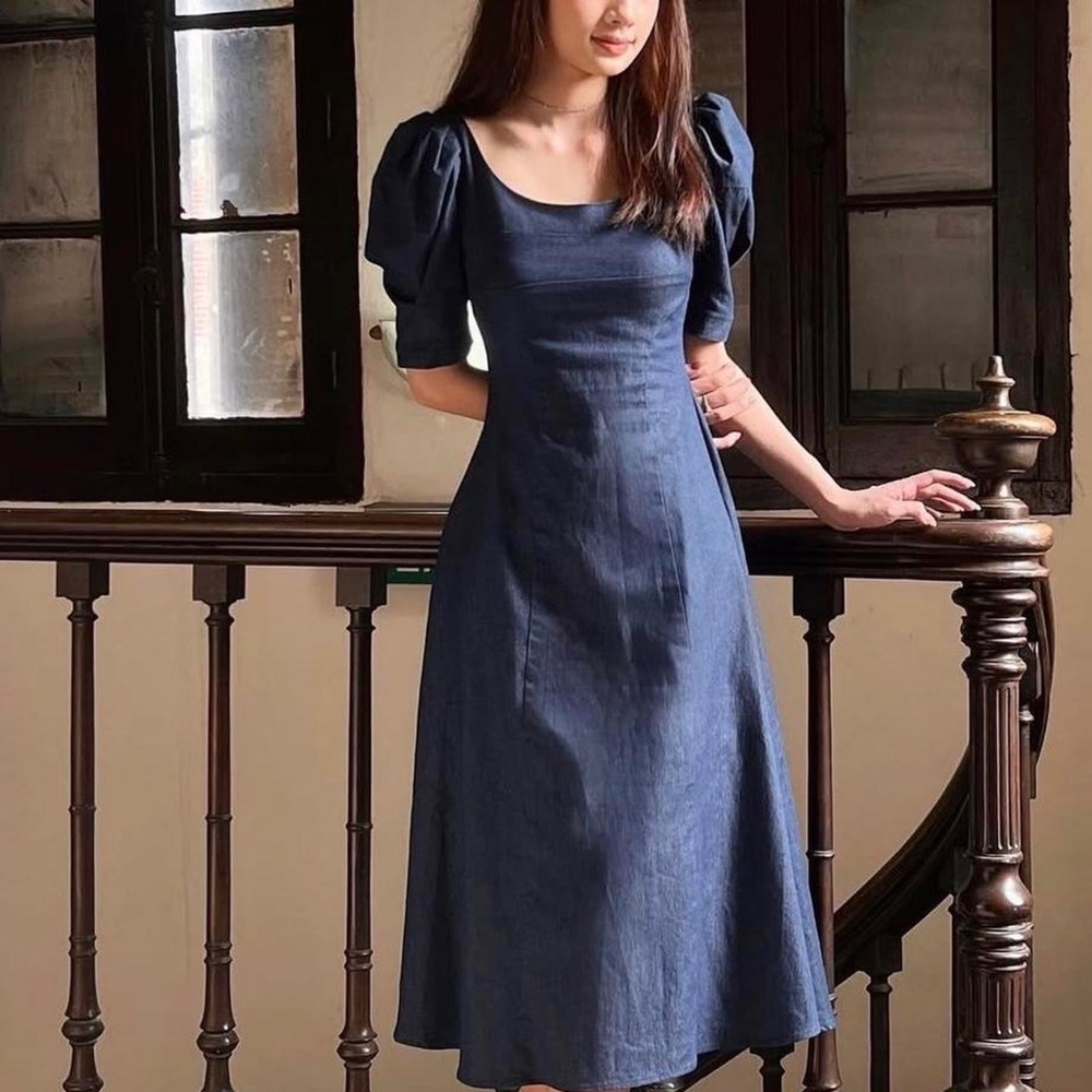 Dark Blue Denim Midi Dress